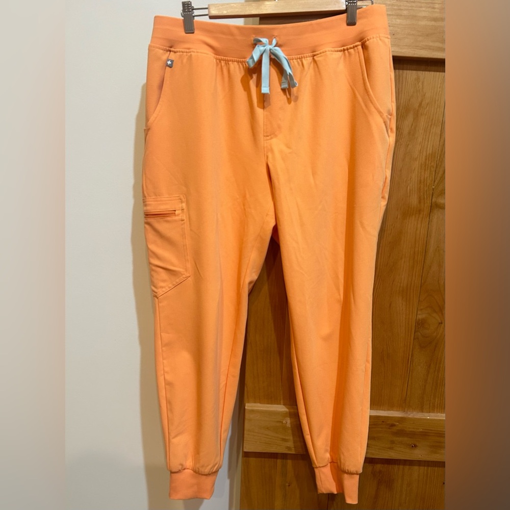 Figs Women's Shaka Orange Zamora Jogger Pants with Blue Tie